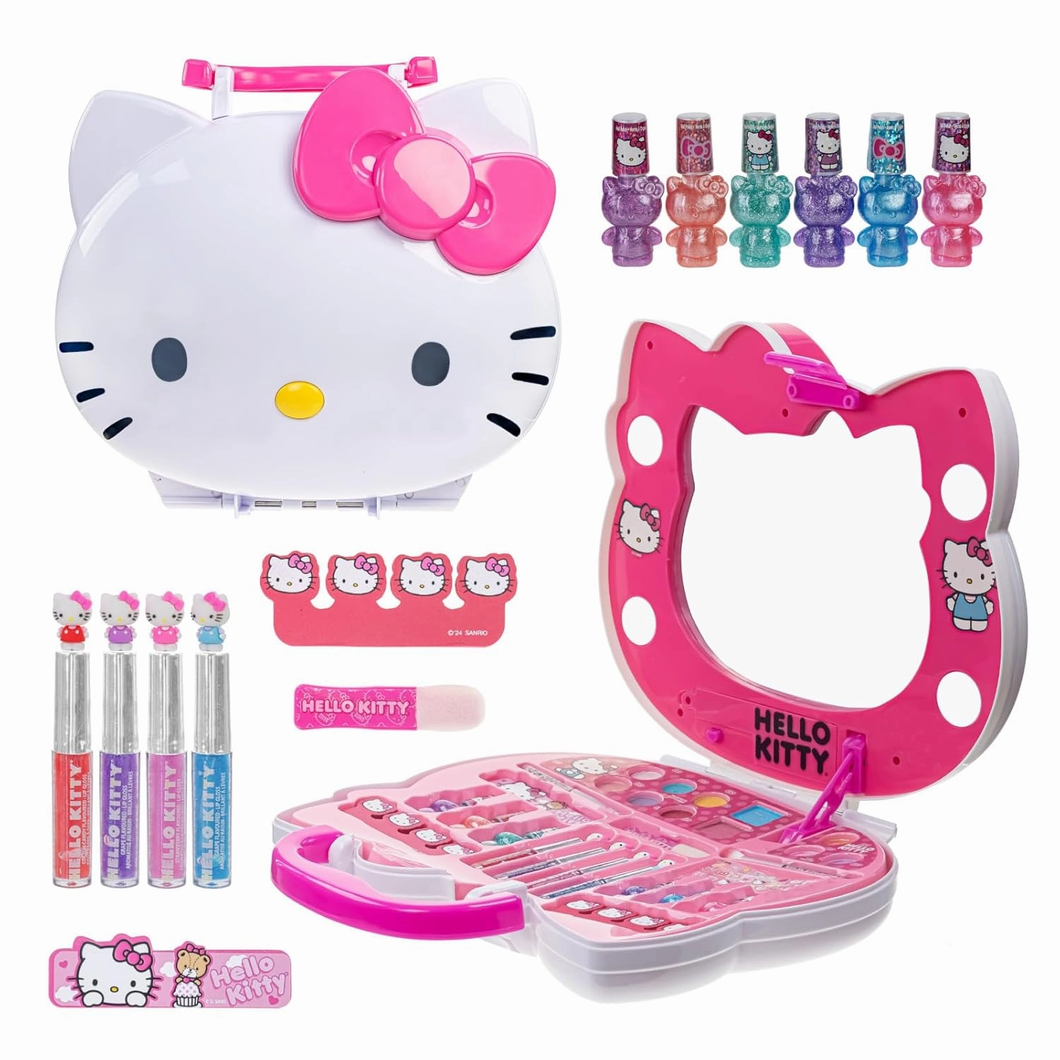 Hello Kitty Face Light-Up Makeup Vanity Set for Girls, Includes Nail, Eye and Lip Accessories, Perfect Birthday and Holiday Gift, AA Batteries Not Included, Ages 3  by Townley Girl