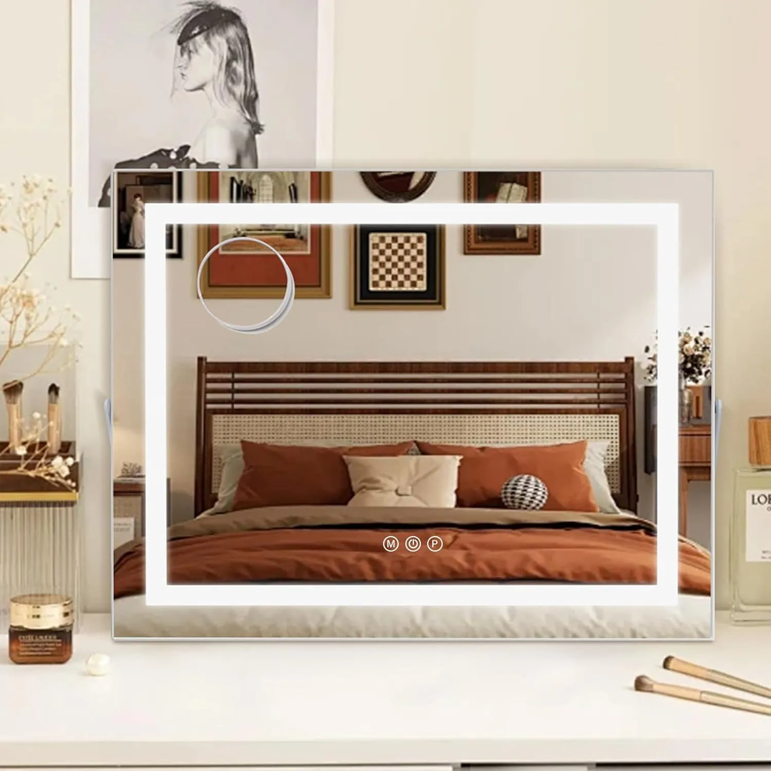 Hollywood Vanity Mirror with Lights, 22.8"x18.1" Folding Lighted Makeup Mirror with 3-Color Dimmable LED Strip, 10X Magnifier, Touch Control, for Women & Teen Girls