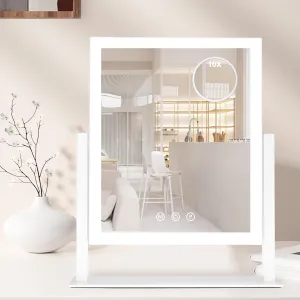 Hollywood Vanity Mirror with Lights, Lighted Makeup Mirror with Detachable 10X Magnification Mirror, 1200mAh Rechargeable Makeup Mirror with Lights, 3 Color Lights, Touch Control