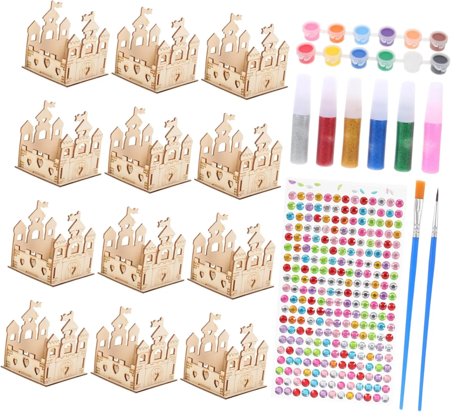 HOMSFOU Wooden Craft Kit DIY Fun for Boys and Girls Ages 6 Paintable Castle Role Play Toy
