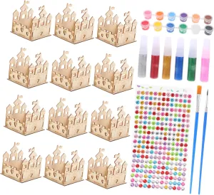 HOMSFOU Wooden Craft Kit DIY Fun for Boys and Girls Ages 6 Paintable Castle Role Play Toy