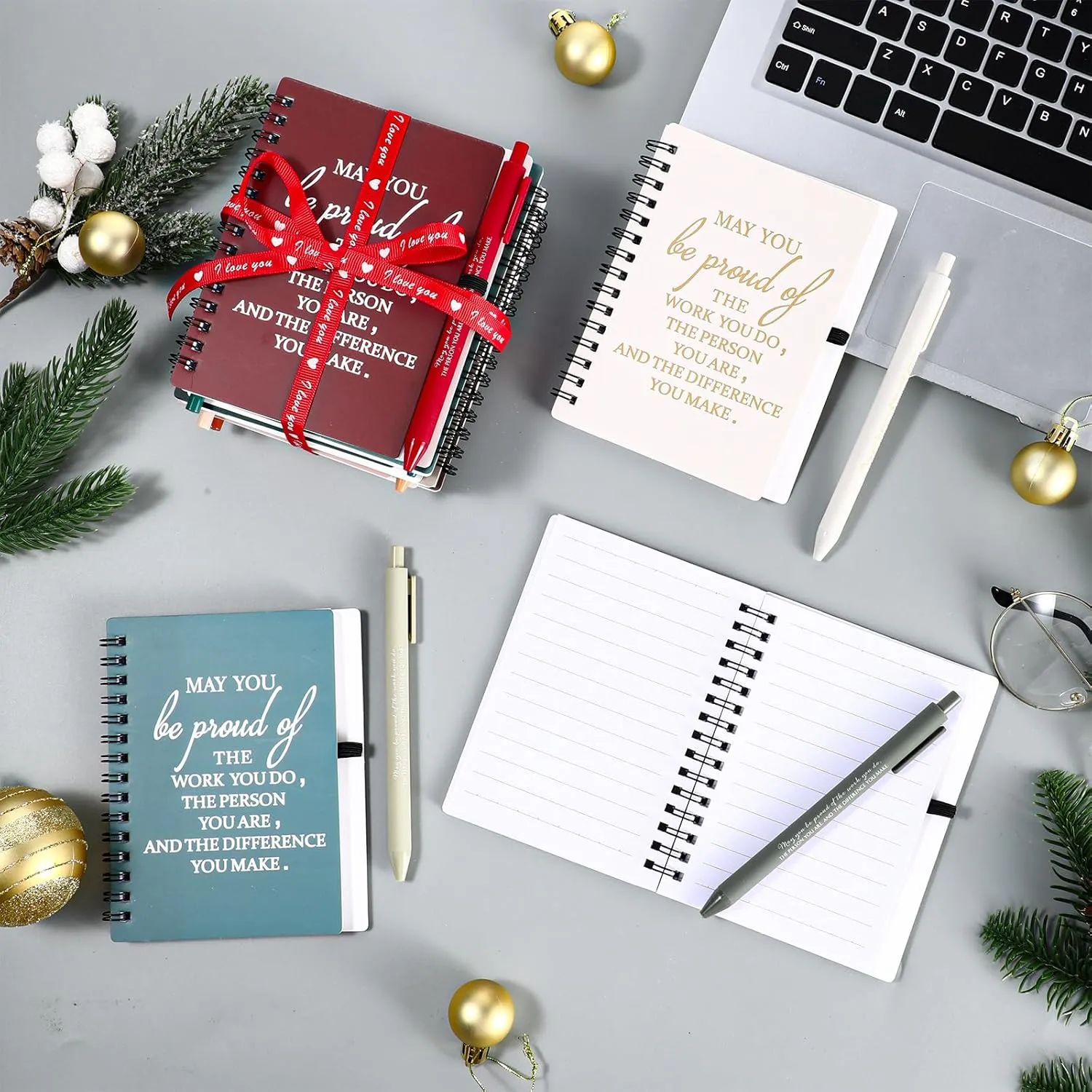 Honoson 10 Sets Employee Appreciation Gifts May You Be Proud The Work Notebook with Ballpoint Pen Inspirational Spiral Journal Thank You Bulk Gift for Team Coworker Teacher Nurse (Bright Color)