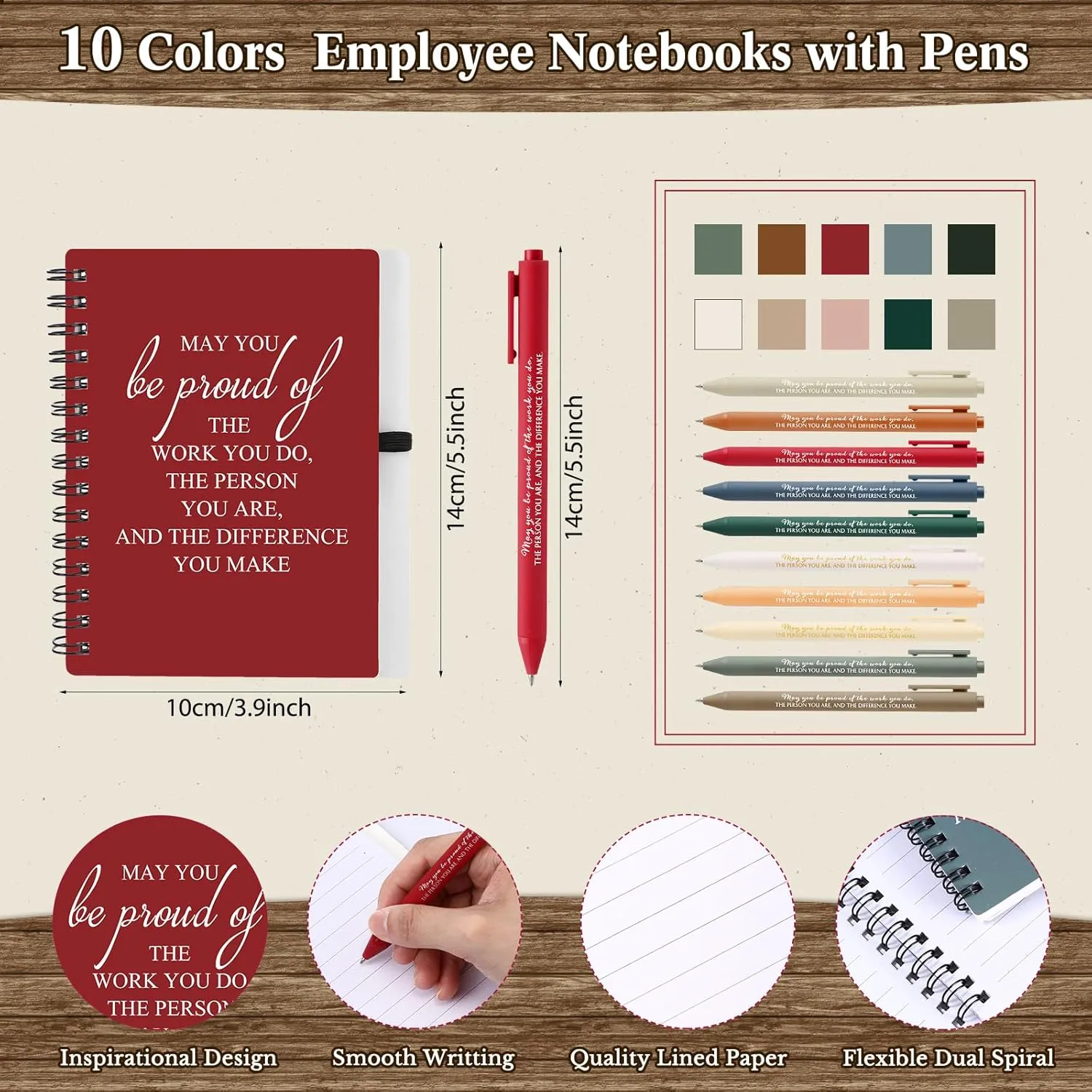 Honoson 10 Sets Employee Appreciation Gifts May You Be Proud The Work Notebook with Ballpoint Pen Inspirational Spiral Journal Thank You Bulk Gift for Team Coworker Teacher Nurse (Bright Color)