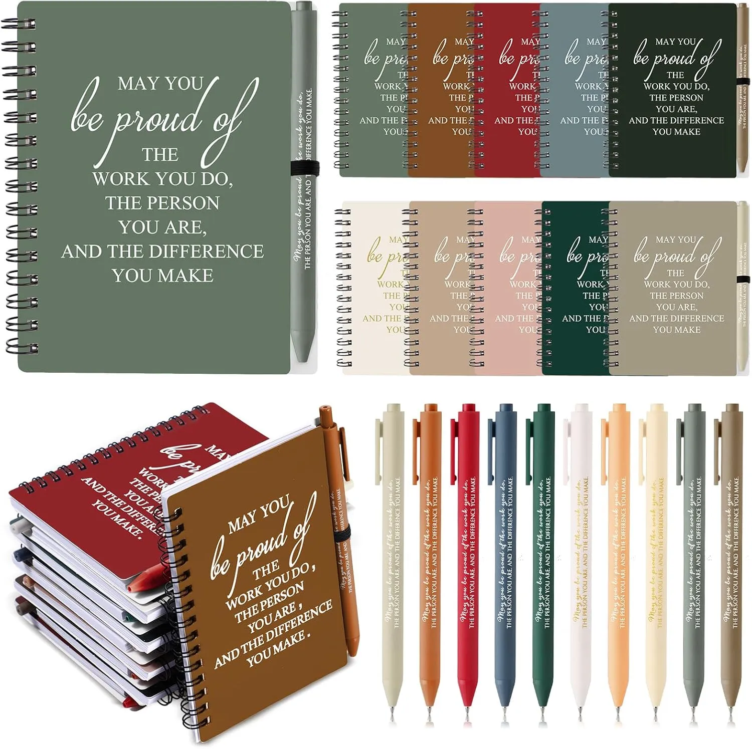 Honoson 10 Sets Employee Appreciation Gifts May You Be Proud The Work Notebook with Ballpoint Pen Inspirational Spiral Journal Thank You Bulk Gift for Team Coworker Teacher Nurse (Bright Color)