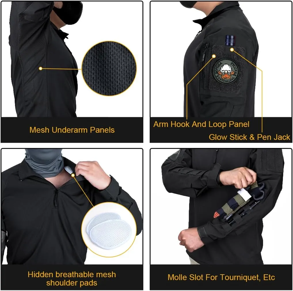 IDOGEAR Men’s Combat Shirts Tactical Long Sleeve Shirt with Elbow Pads Military BDU Shirts with Pockets Airsoft Clothing