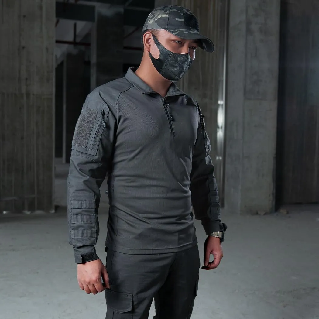 IDOGEAR Men’s Combat Shirts Tactical Long Sleeve Shirt with Elbow Pads Military BDU Shirts with Pockets Airsoft Clothing