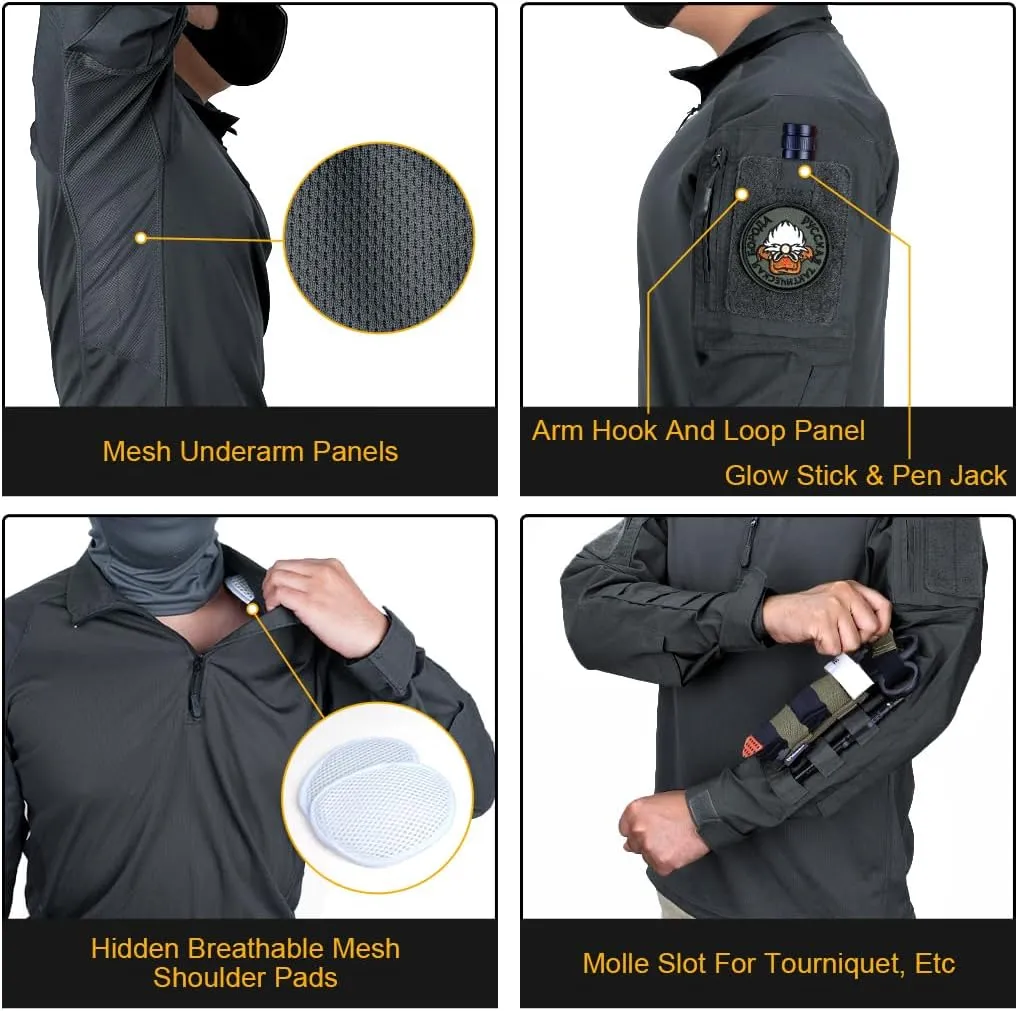 IDOGEAR Men’s Combat Shirts Tactical Long Sleeve Shirt with Elbow Pads Military BDU Shirts with Pockets Airsoft Clothing