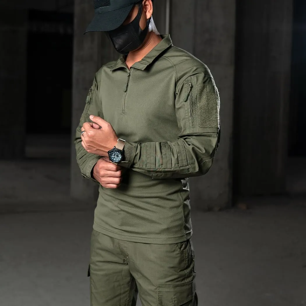 IDOGEAR Men’s Combat Shirts Tactical Long Sleeve Shirt with Elbow Pads Military BDU Shirts with Pockets Airsoft Clothing