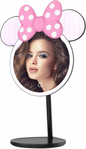 Impressions Vanity Minnie Mouse Tabletop Lighted Makeup Mirror, Magnifying Vanity Mirror with Adjustable Tilt, Tri Tone Lighting, Adjustable Brightness, Soft Touch Sensor, and a Catchall Tray