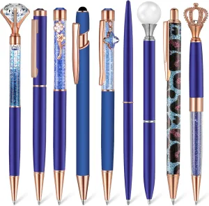 Janmini 9 Pcs Ballpoint Pens Set Metal Crystal Diamond Pen Glitter Pens for Journaling, Writing, Gifts, Women, Girls, Christmas, Birthday, Office Desk, Dark Blue