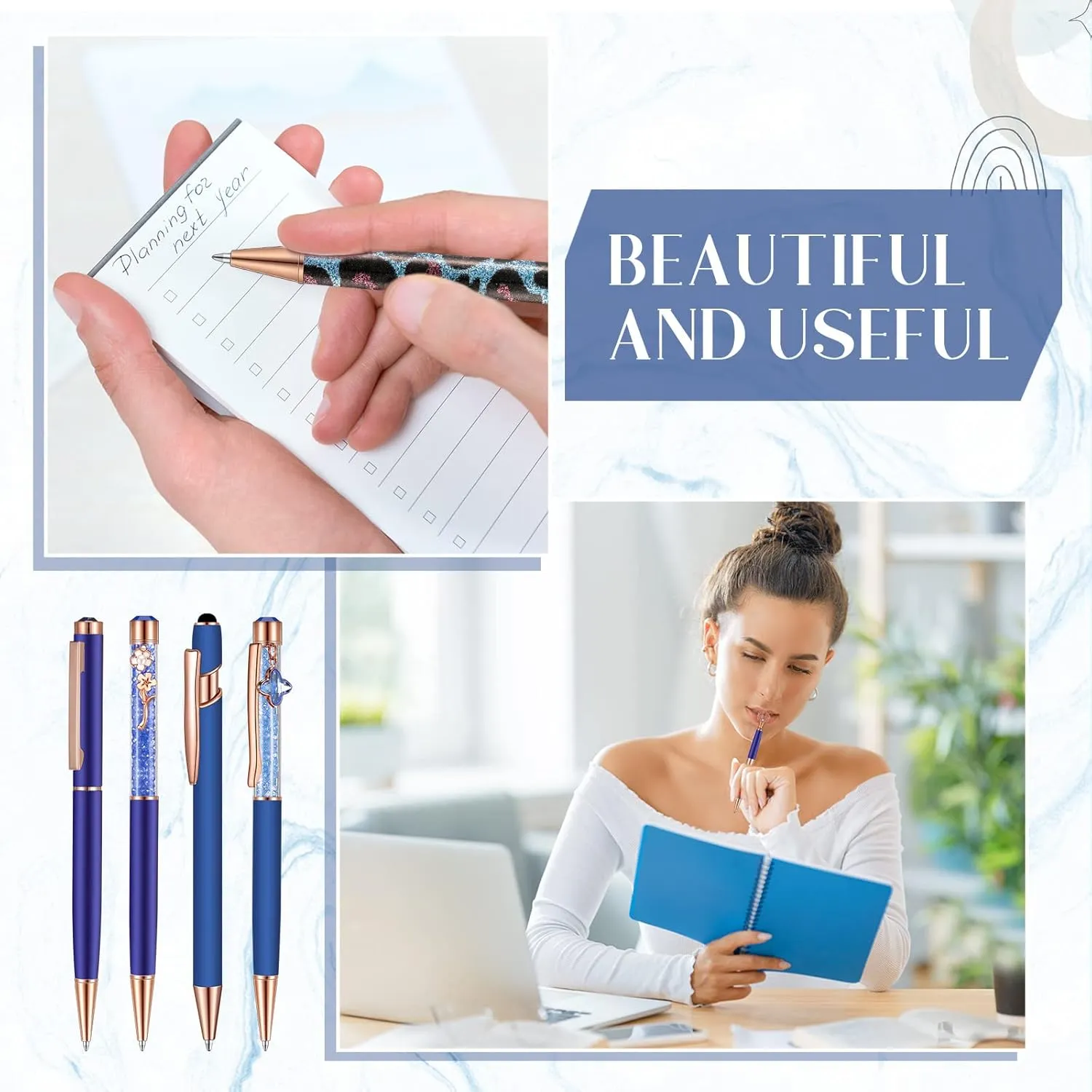 Janmini 9 Pcs Ballpoint Pens Set Metal Crystal Diamond Pen Glitter Pens for Journaling, Writing, Gifts, Women, Girls, Christmas, Birthday, Office Desk, Dark Blue