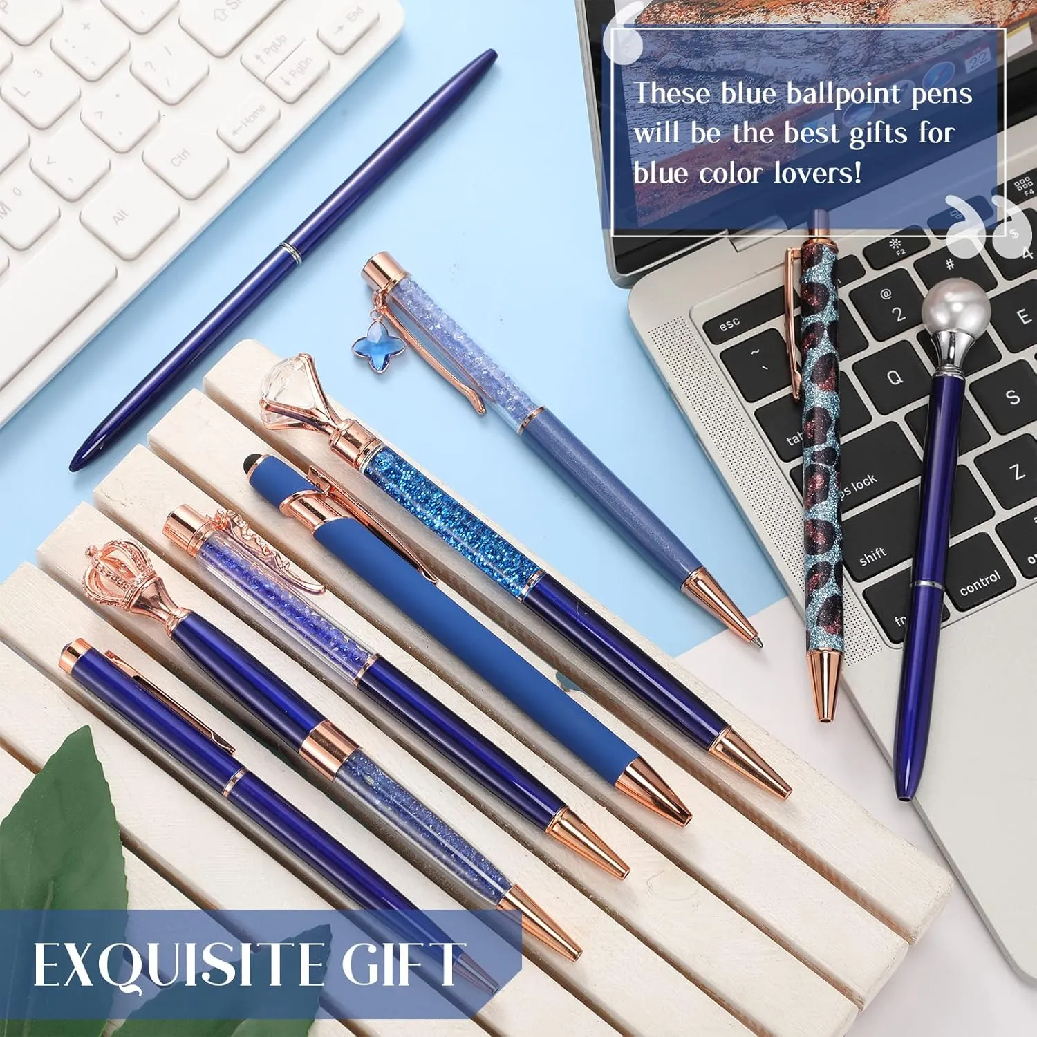 Janmini 9 Pcs Ballpoint Pens Set Metal Crystal Diamond Pen Glitter Pens for Journaling, Writing, Gifts, Women, Girls, Christmas, Birthday, Office Desk, Dark Blue