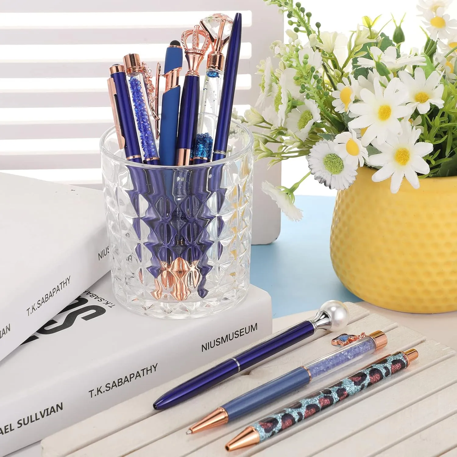 Janmini 9 Pcs Ballpoint Pens Set Metal Crystal Diamond Pen Glitter Pens for Journaling, Writing, Gifts, Women, Girls, Christmas, Birthday, Office Desk, Dark Blue
