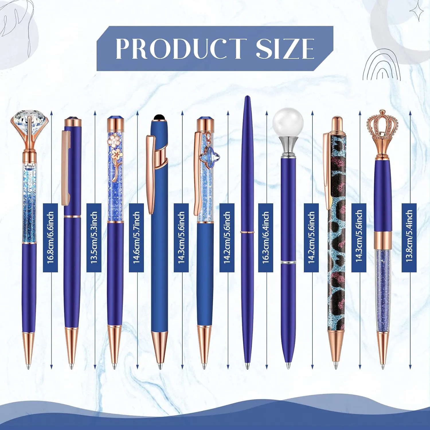 Janmini 9 Pcs Ballpoint Pens Set Metal Crystal Diamond Pen Glitter Pens for Journaling, Writing, Gifts, Women, Girls, Christmas, Birthday, Office Desk, Dark Blue