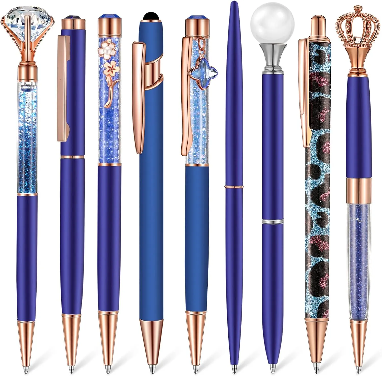 Janmini 9 Pcs Ballpoint Pens Set Metal Crystal Diamond Pen Glitter Pens for Journaling, Writing, Gifts, Women, Girls, Christmas, Birthday, Office Desk, Dark Blue