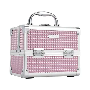 Joligrace Makeup Case Portable Makeup Box Travel Train Case Cosmetic Case Organizer with 2 trays Mirror Locking Make Up Artist Storage Vanity Craft Nail Case Traveling Cosmetic Box Pink