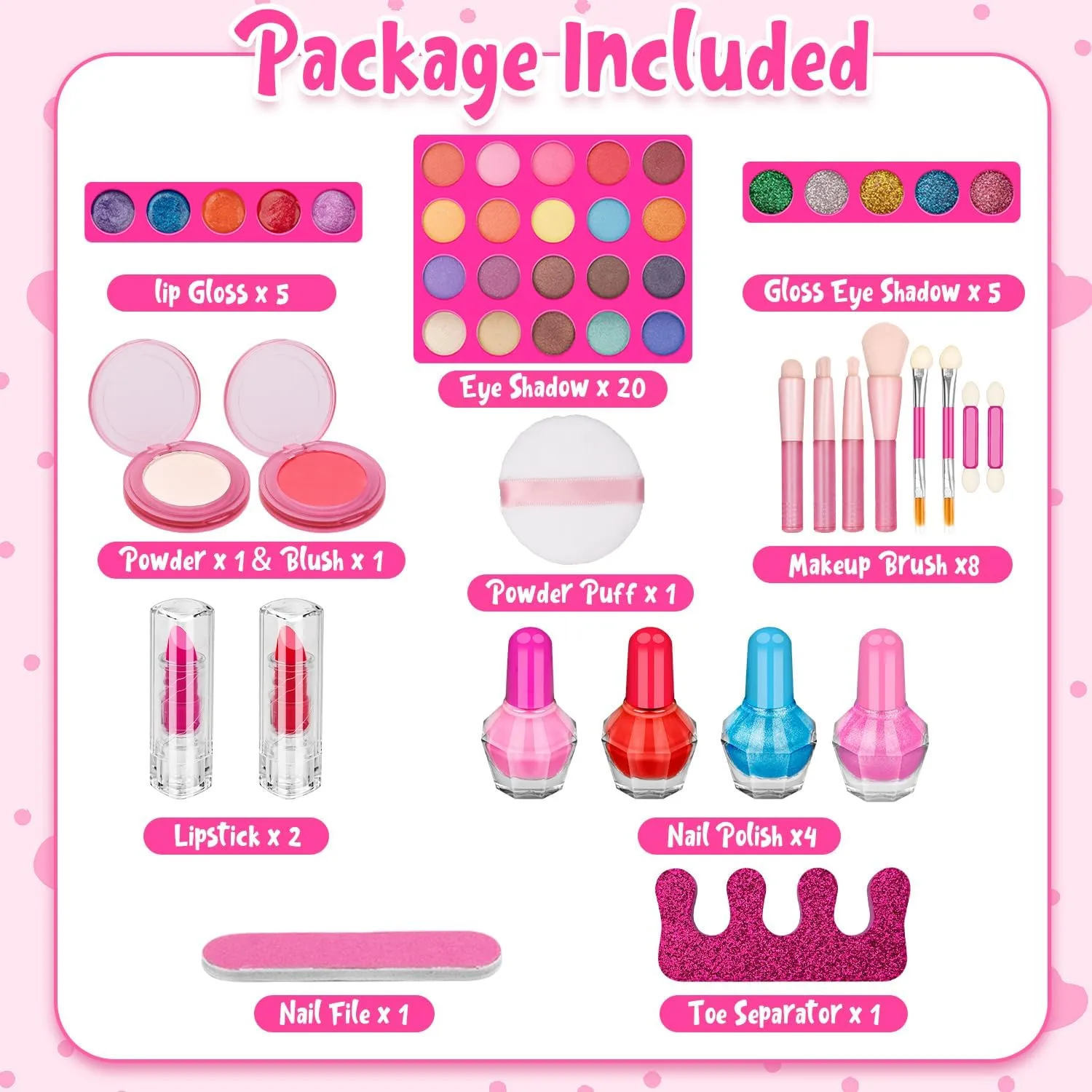 Kids Makeup Kit for Girl, Real Makeup Toys with Make Up Vanity Set, Girls Makeup Beauty Set Toy for Dress Up, Princess Birthday Gifts Toys for 3 4 5 6 7 8 9 10 11 12 Year Old Kids Girls(Rose)