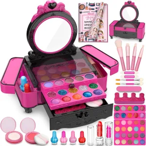 Kids Makeup Kit for Girl, Real Makeup Toys with Make Up Vanity Set, Girls Makeup Beauty Set Toy for Dress Up, Princess Birthday Gifts Toys for 3 4 5 6 7 8 9 10 11 12 Year Old Kids Girls(Rose)