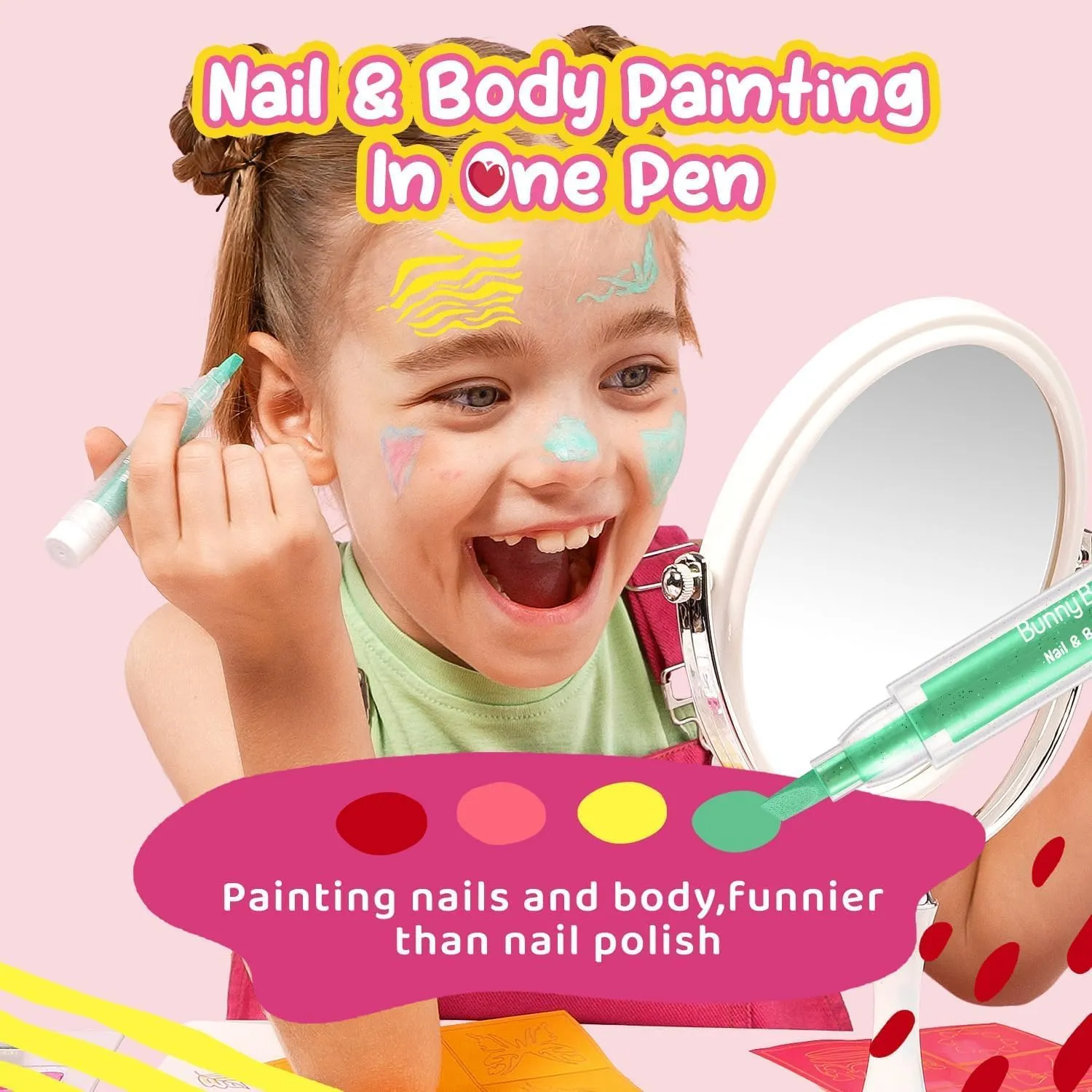 Kids Makeup Sets for Girls Nail & Body Art Pens Kits, 27Pcs Washable Temporary Tattoo Pen Sets, Cosmetic Party,Girls Makeup Kits for Ages 3-12 Years,Ideal Winter Gift & Creative Toys
