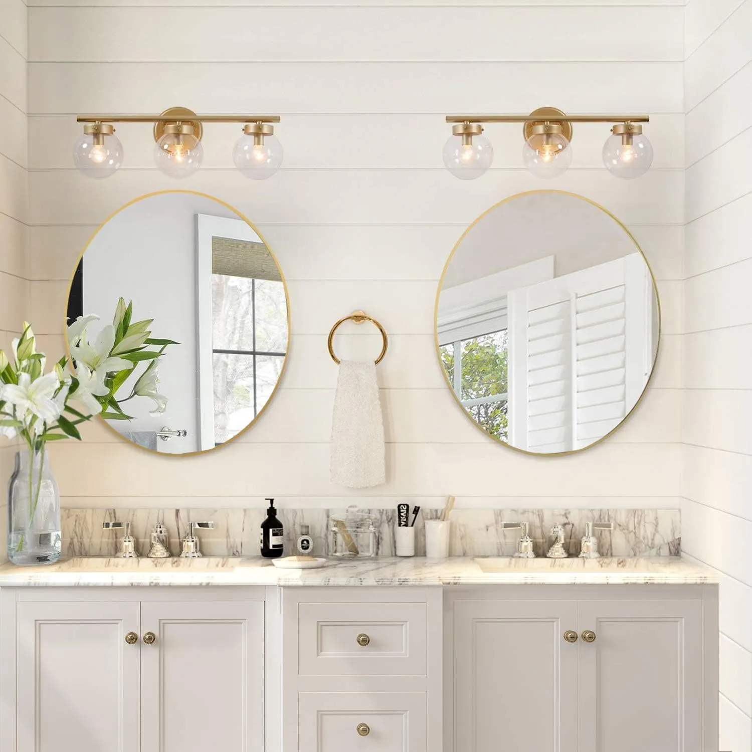KSANA Bathroom Light Fixtures, Bathroom Vanity Light Fixtures with Clear Globe Glass, 19.5 (L) x 6 (W) x 7.5 (H)