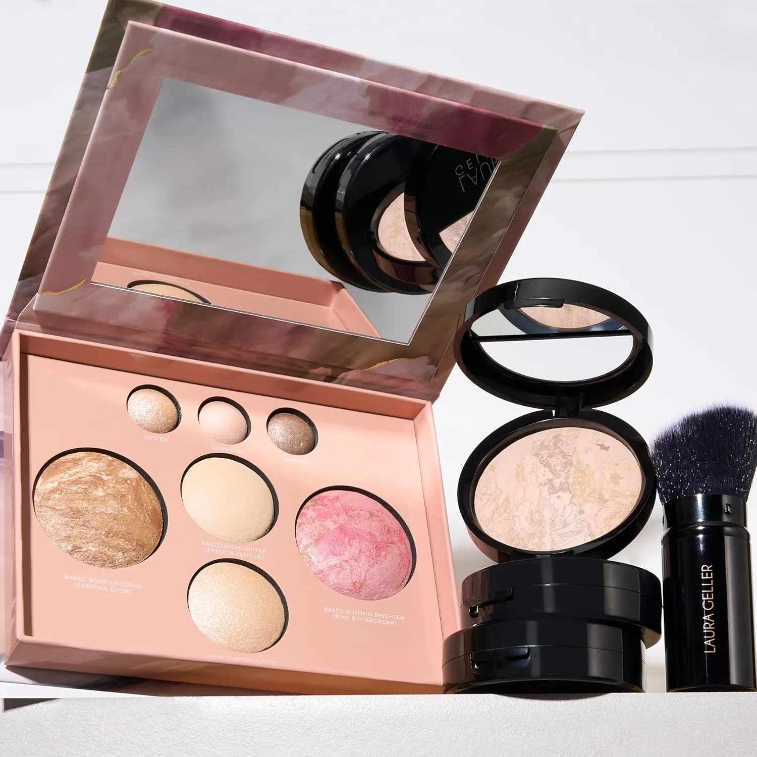 LAURA GELLER NEW YORK Baked Starter Kit: Fair, Best of the Best Full Face Palette   Baked Balance-n-Brighten Powder Foundation   Retractable Angled Kabuki Brush Set