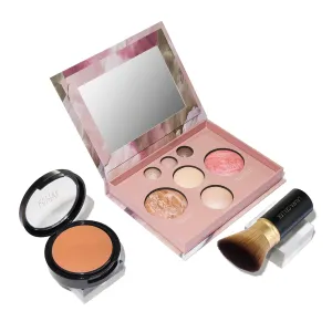 LAURA GELLER NEW YORK Baked Starter Kit - Full Coverage: Double Take Powder Foundation, Deep   Best of the Best Face Palette   Retractable Angled Kabuki Brush