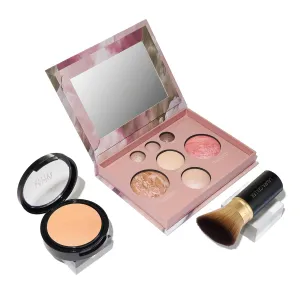 LAURA GELLER NEW YORK Baked Starter Kit - Full Coverage: Double Take Powder Foundation, Light   Best of the Best Face Palette   Retractable Angled Kabuki Brush