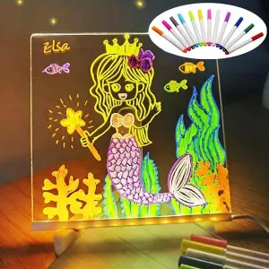 LED Note Board with Colors, Lighted Acrylic Dry Erase Board, Acrylic Message Board, Illuminated Acrylic Sticky Note Board with Colors Notepad with Adjustable Stand and 7 Pens (7.9 X 7.9 inch)