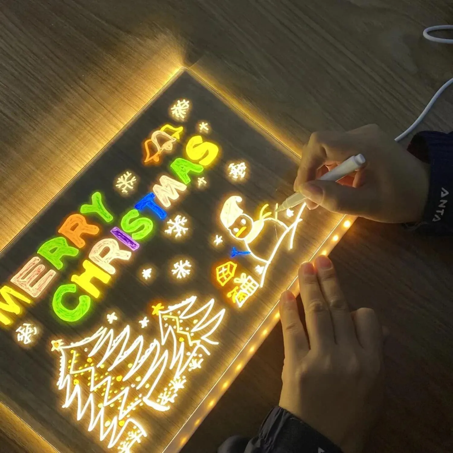 LED Note Board with Colors, Lighted Acrylic Dry Erase Board, Acrylic Message Board, Illuminated Acrylic Sticky Note Board with Colors Notepad with Adjustable Stand and 7 Pens (7.9 X 7.9 inch)