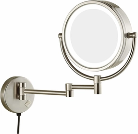 LED Makeup Mirror with Lights and 3X Magnification Vanity Mirror Wall Mounted Plug in Vanity Magnifying Extendable 360° Swivel Make up Mirror, 8" Round Double Sided Mirror,Brushed Nickel