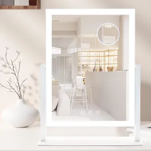 Lighted Makeup Mirror, Hollywood Vanity Mirror with Lights and Detachable 10X Magnification Mirror, 3 Color Lights, 1000mAh Rechargeable Makeup Mirror with Lights, 360° Rotation, Touch Control