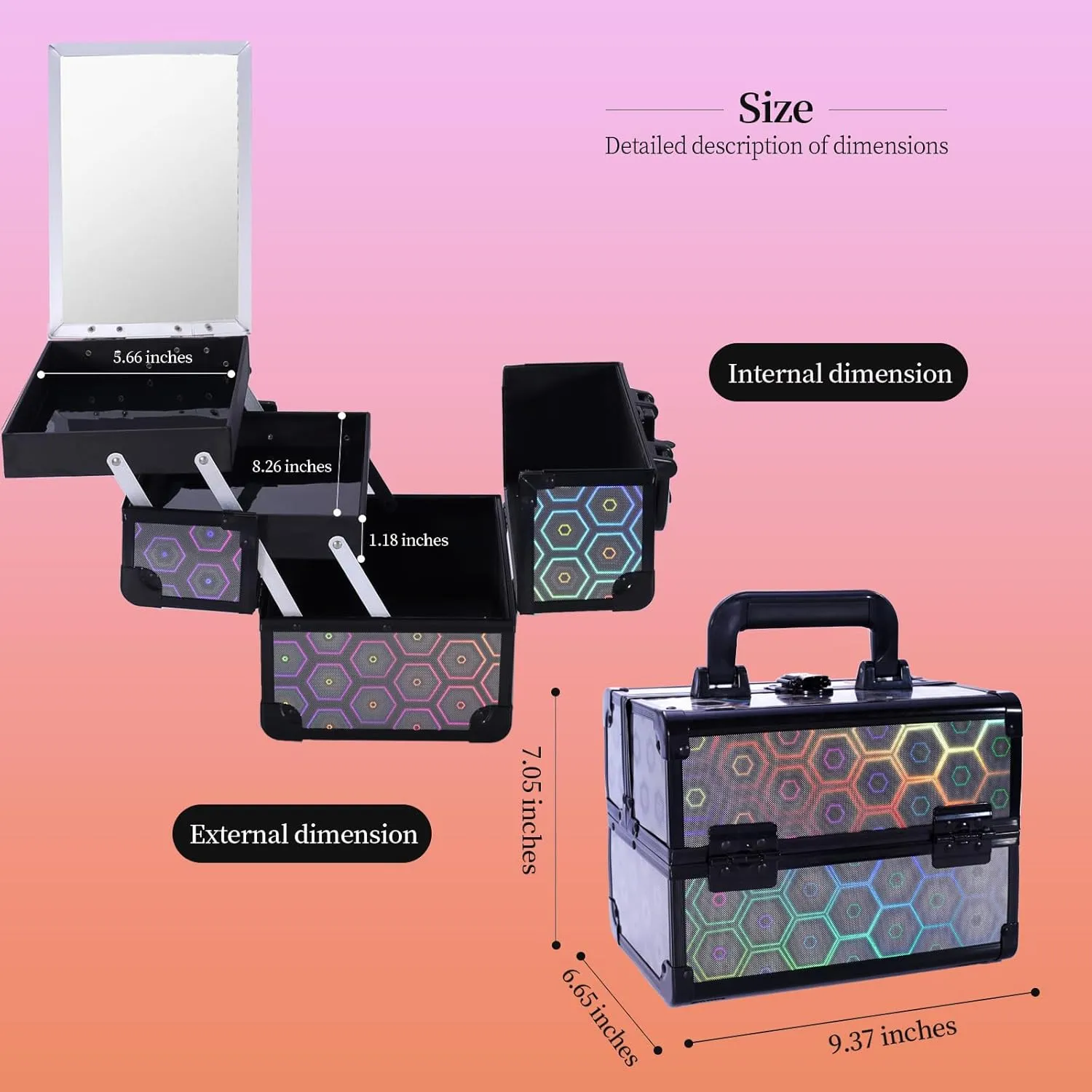 Lightweight Cosmetic Box Makeup Train Case Lockable Makeup Case Organizer 2 Trays Makeup Storage with Mirror Locking for Portable Makeup Storage Box-(Dark Grey)