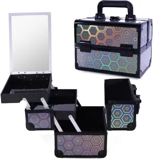 Lightweight Cosmetic Box Makeup Train Case Lockable Makeup Case Organizer 2 Trays Makeup Storage with Mirror Locking for Portable Makeup Storage Box-(Dark Grey)