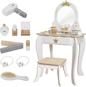 Little Girls Makeup Table with Mirror and Chair, Kids Vanity Table&Chair Set with Storage Drawer,Toddler Pretend Play Vanity Set with 9 pcs Multiple Make up Accessories,Princess Vanity Desk for 3 Kid