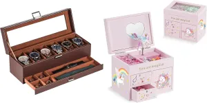 Lolalet Watch Case Bundle with Wooden Jewelry Box for Girls