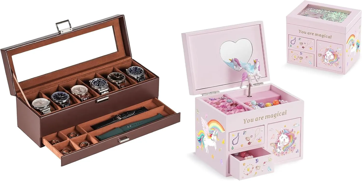 Lolalet Watch Case Bundle with Wooden Jewelry Box for Girls