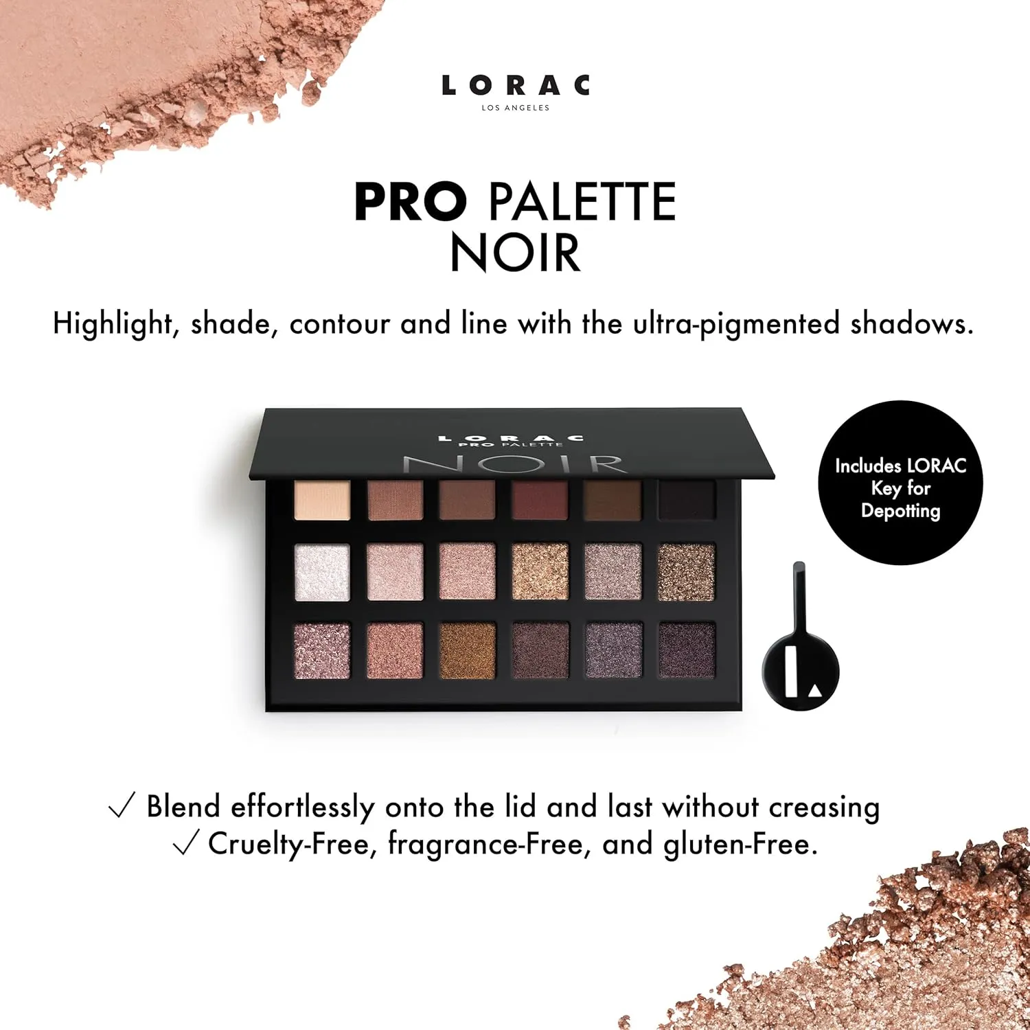 LORAC PRO Matte & Shimmer Eyeshadow Palette, Metallic High Pigmented, Mirror Compact