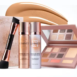 LUMINESS Complete Makeup Kit - Includes Face Palette, Airbrush Foundation, Primer and Brush - Silky, Long-Wearing, Easy to Blend, Perfect Makeup for Older Women, 4-PC Make Up Set (06 - Light Warm)