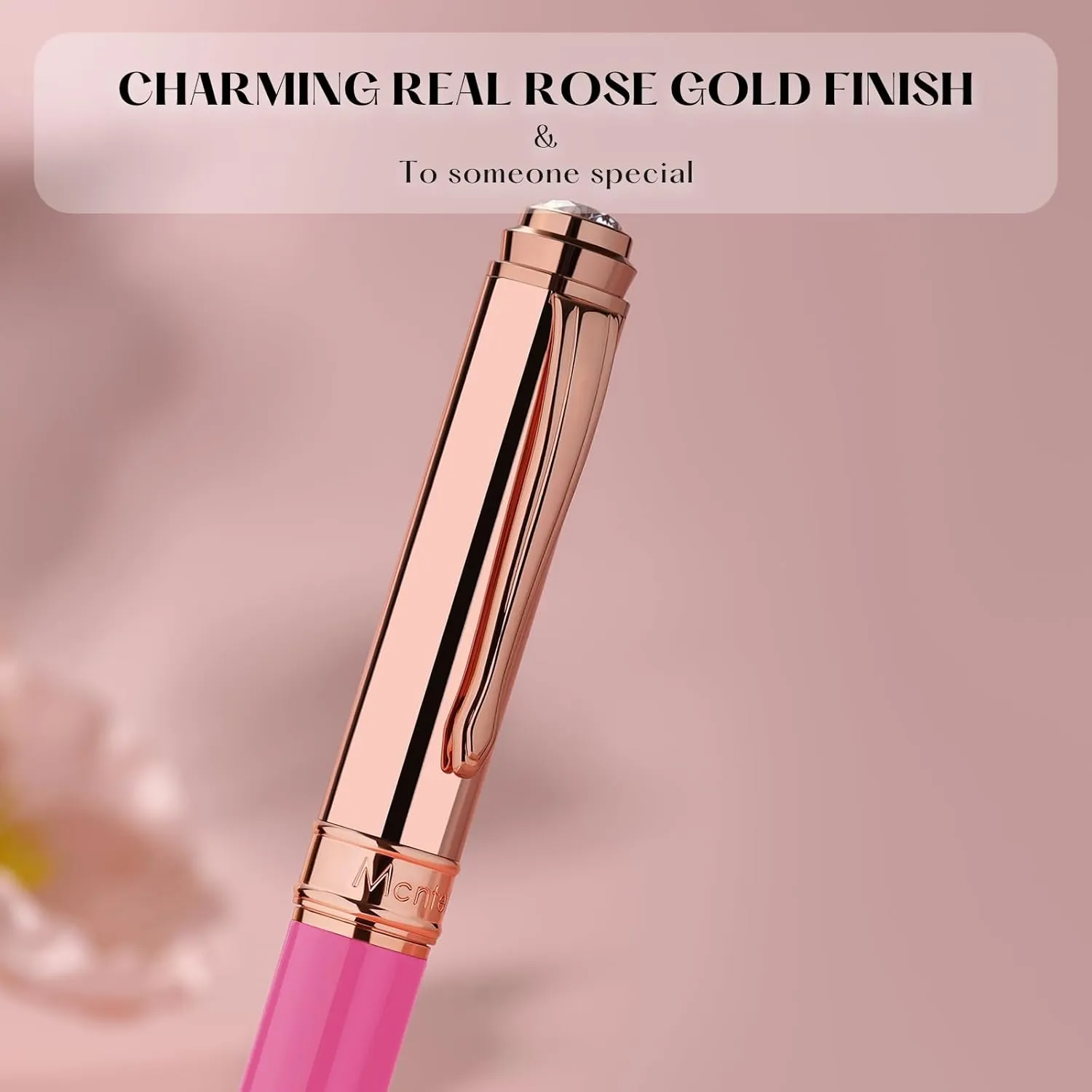 Luxury Rollerball Pen, With 8mm Brilliant diamond,Vibrant Pink Pen,Attractive Real Rose Gold Finish, Schmidt Black Refill,Glitter Fancy Pens Gifts for Women Wedding Bridesmaid Office,Nice pen