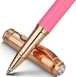 Luxury Rollerball Pen, With 8mm Brilliant diamond,Vibrant Pink Pen,Attractive Real Rose Gold Finish, Schmidt Black Refill,Glitter Fancy Pens Gifts for Women Wedding Bridesmaid Office,Nice pen