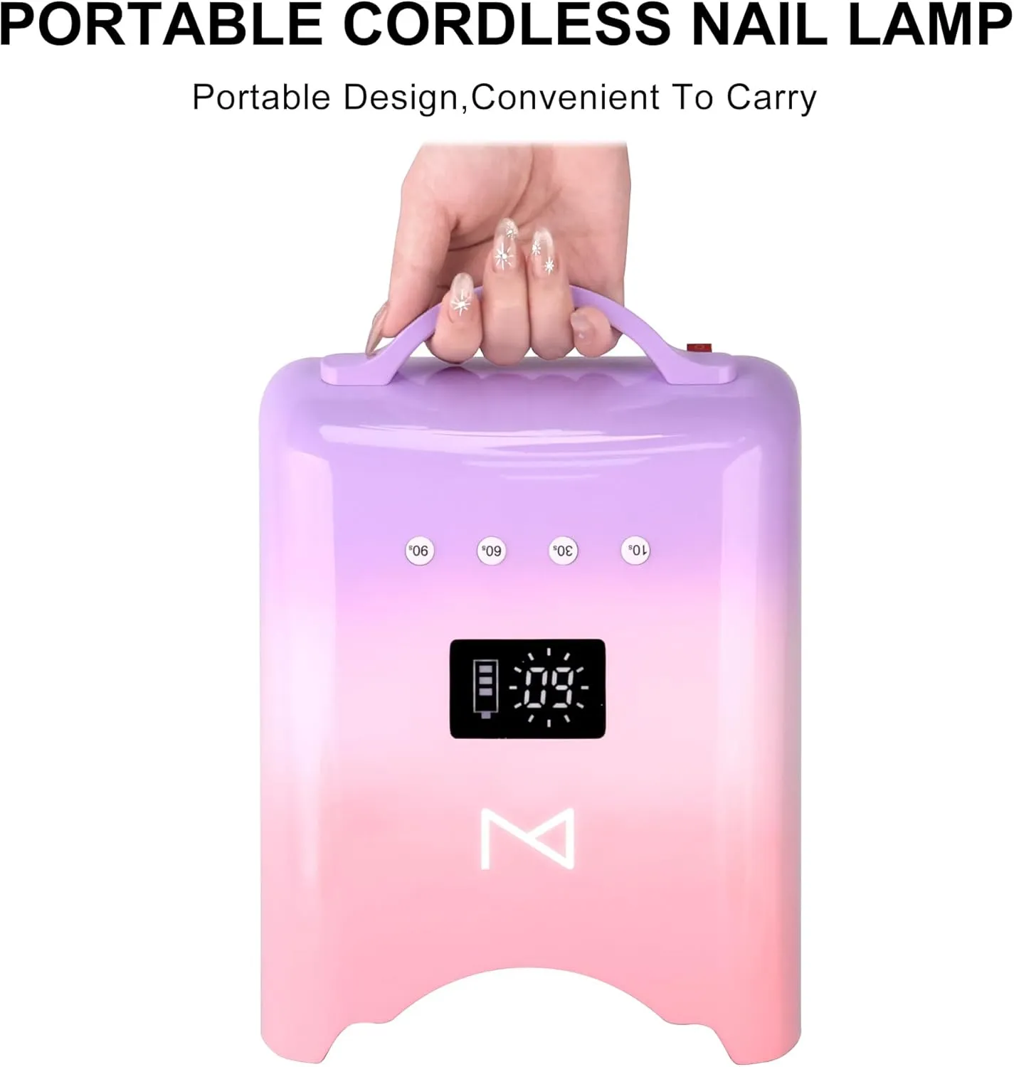 M - NEO Cordless & Rechargeable Nail Curing Lamp 78W with 4 LCD Time Display Timer, Auto Sensor, and Spacious Interior for All Hand Sizes and Nail Lengths (Metallic Rose Gold)