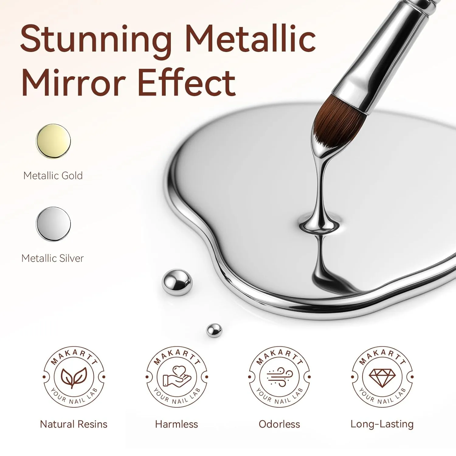 Makartt Chrome Gel Nail Polish Set: Metallic Gel Nail Polish, Silver and Gold 3D Metal Painting Gel for Nail Art Soak off UV/LED Glossy Mirror Effect Nail Glue Gel for Home Salon DIY Manicure（2pcs）