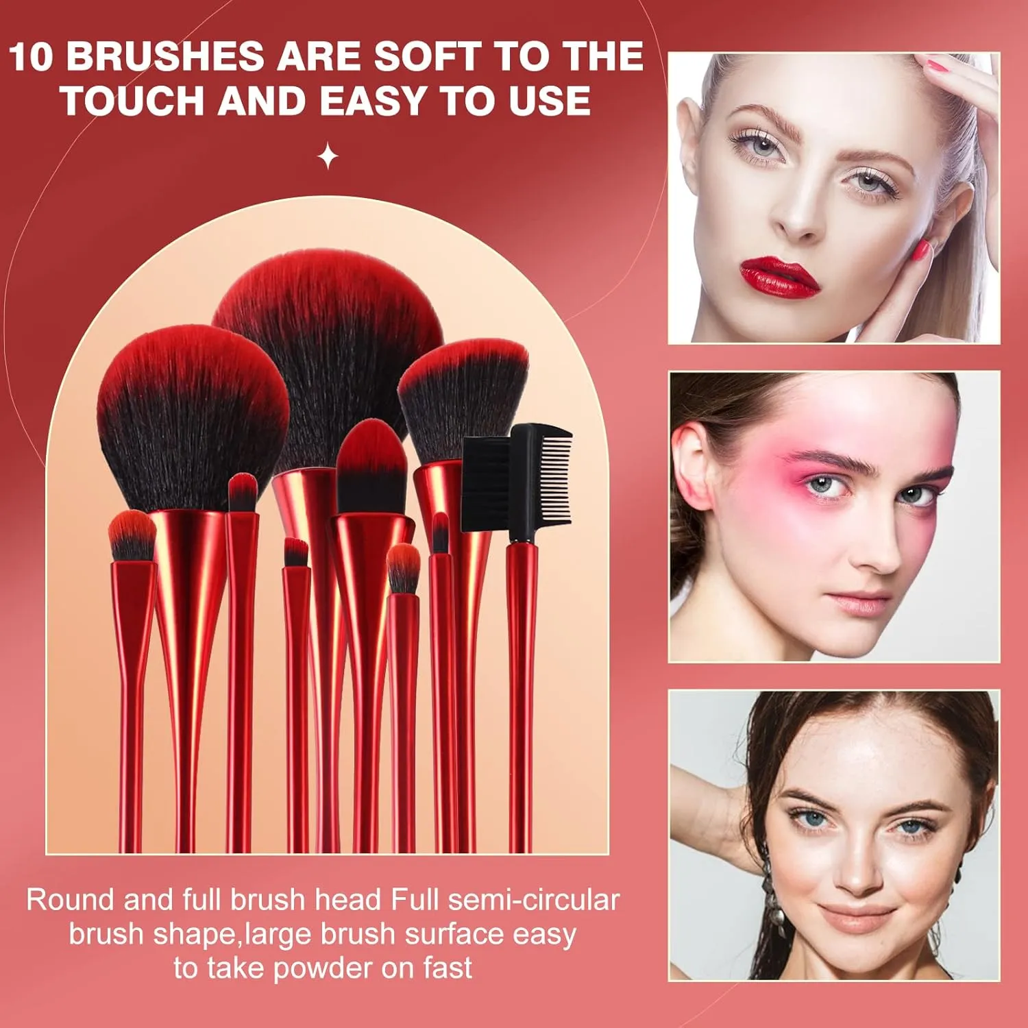 Makeup Brushes Set Makeup Foundation Brush Advanced Foundation Blush Contour Foundation Concealer Eye Shadow Brush Makeup Set (Red)