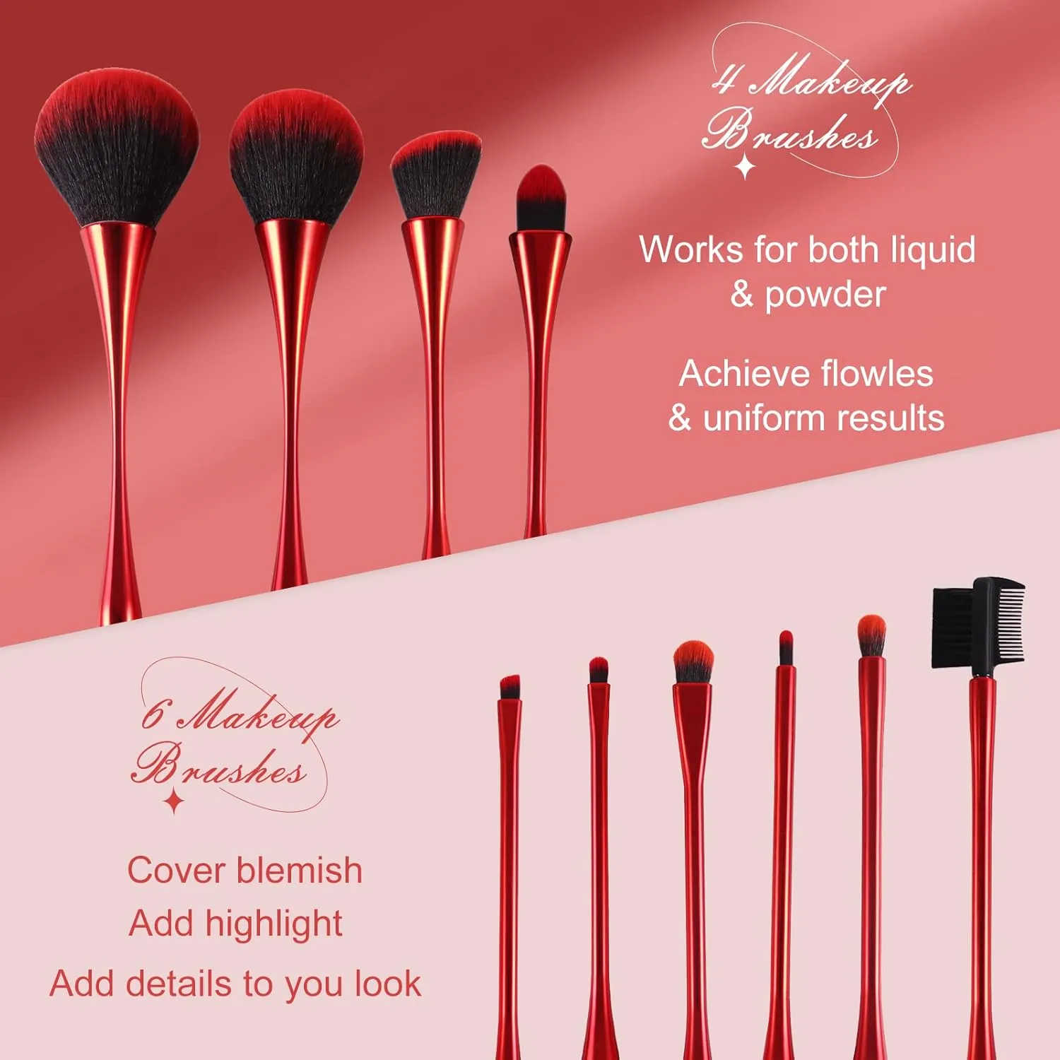 Makeup Brushes Set Makeup Foundation Brush Advanced Foundation Blush Contour Foundation Concealer Eye Shadow Brush Makeup Set (Red)