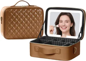 Makeup Case with LED Light Mirror,12 Inch Professional Portable Travel Cosmetic Organizer Bah with Adjustable Dividers, USB Charging, Large Capacity, Ideal for Travel, Gift for Women Girls