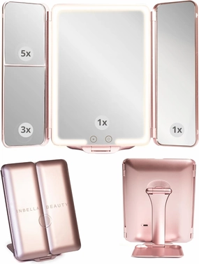 Makeup Mirror Vanity Mirror Lights 1X/3X/5X Magnification, Touch Control Design with Dimmable LED Lights with High Definition Lighting Modes, Makeup Mirror, Rechargeable Mirror, Gift. (Golden Rose)