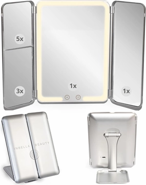 Makeup Mirror Vanity Mirror Lights 1X/3X/5X Magnification, Touch Control Design with Dimmable LED Lights with High Definition Lighting Modes, Rechargeable Mirror, Gift. (Light Gray)