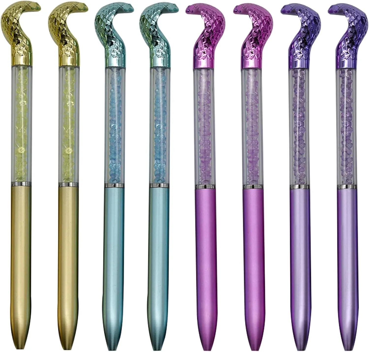 Maydahui 24 PCS Snake Shaped Ballpoint Pens Novelty Cobra Pen Retractable Bling Rhinestones Pen Colorful Crystal Quicksand Pens Black Ink for School Party Home