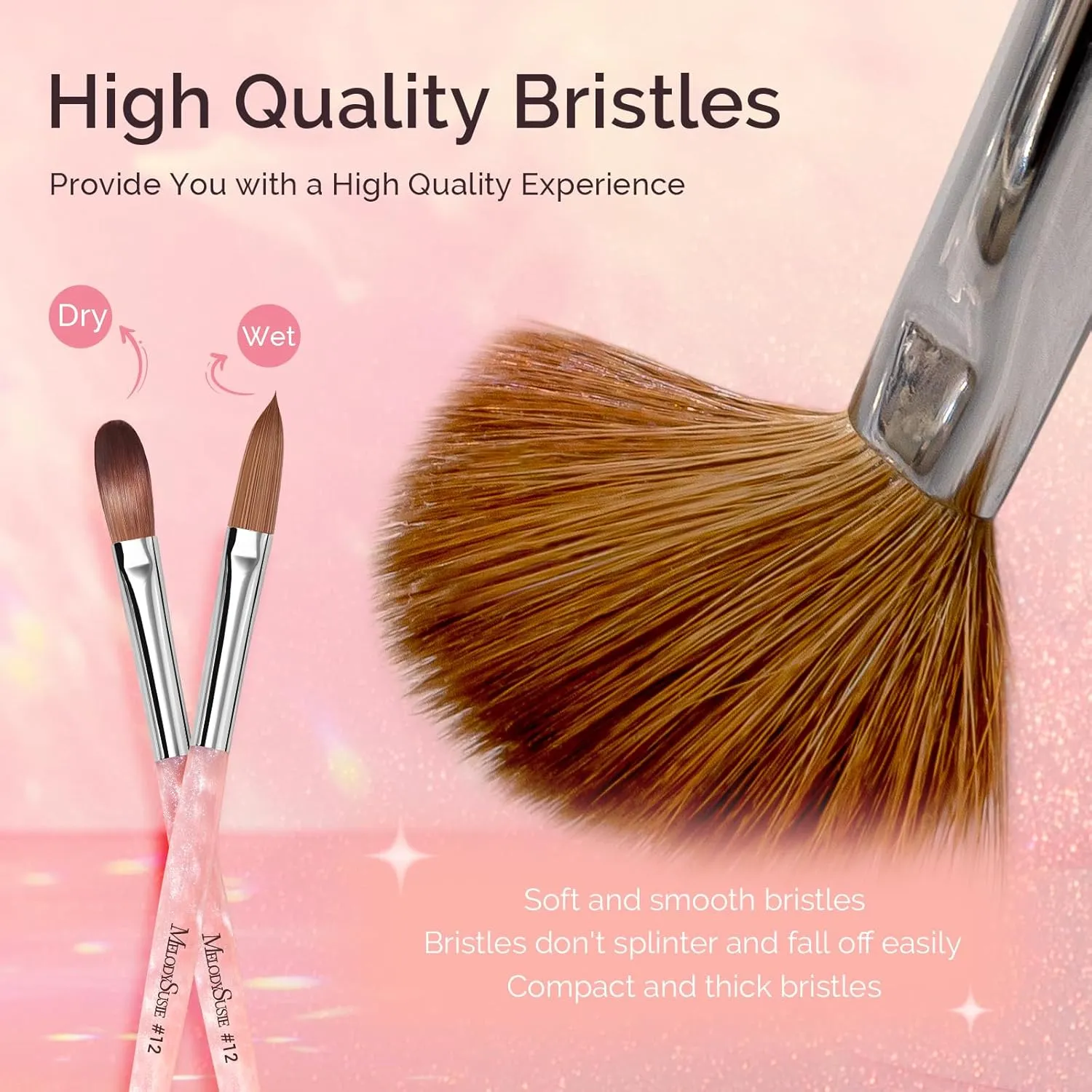 MelodySusie Kolinsky Acrylic Nail Brush,66% Kolinsky Hair Professional Nail Art Brush for Acrylic Application,Aurora Collection Fine Glitter Brush,Size 12