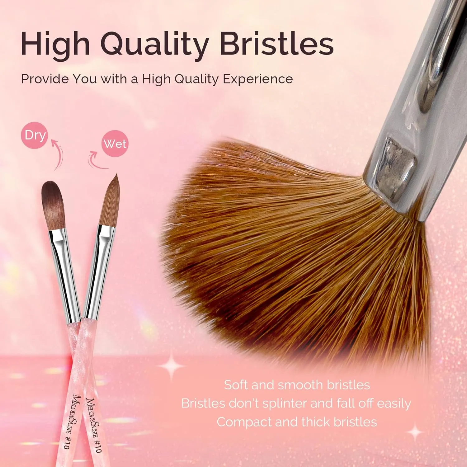 MelodySusie Kolinsky Acrylic Nail Brush,66% Kolinsky Hair,Professional Nail Art Brush for Acrylic Application, Aurora Collection Fine Glitter Brush, Size 10